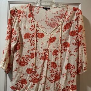 Rifle Paper Co Floral V-Neck Blouse - orange  and Cream